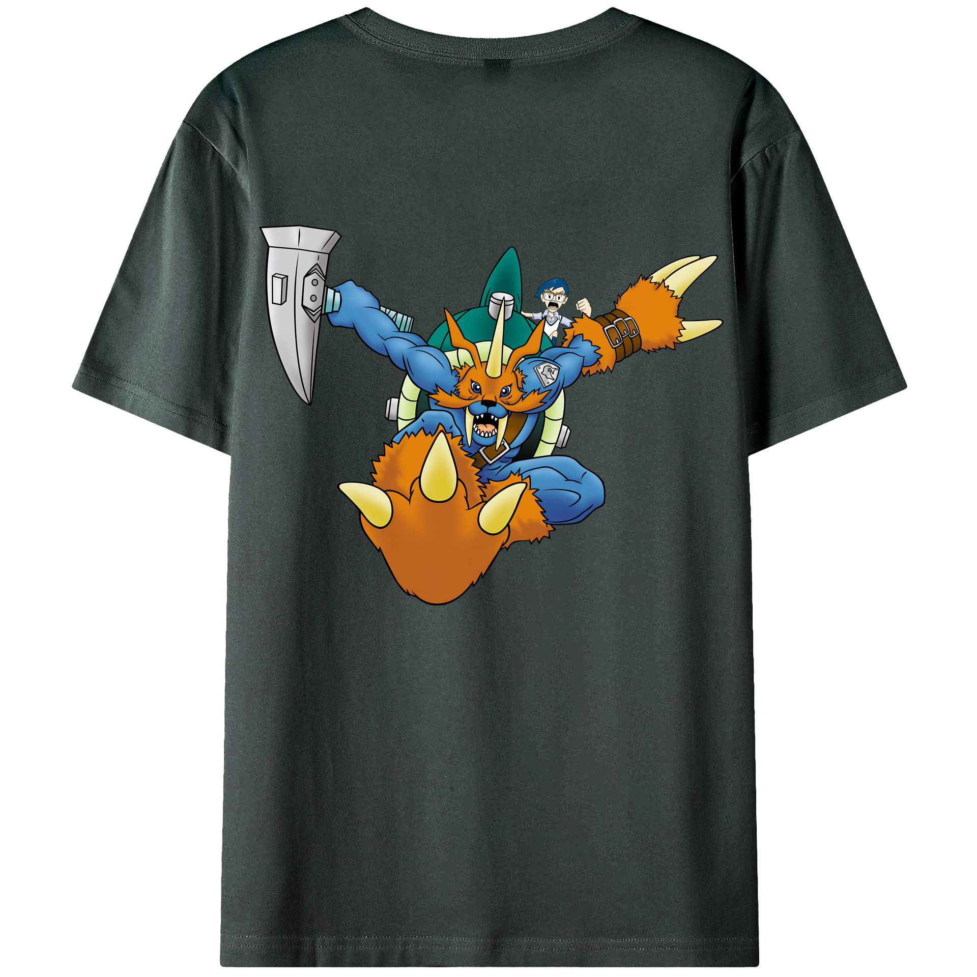 （画像用） Digimon デジタルモンスター/デジモン 綿100％ メンズ半袖Tシャツ（バックプリント） 通気性